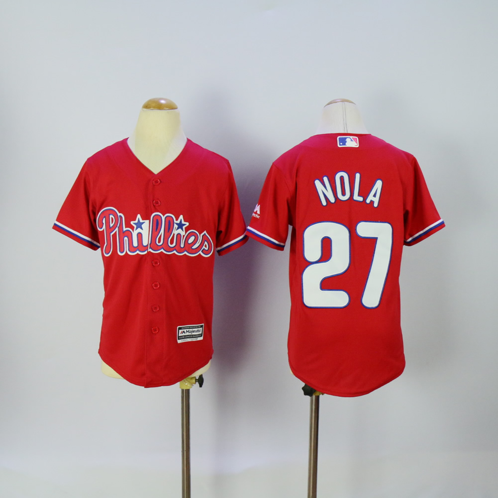 Youth Philadelphia Phillies #27 Nola Red MLB Jerseys->women mlb jersey->Women Jersey